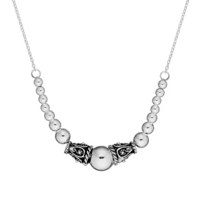 Sterling Silver Bali Style Ball Bead Beaded Chain Necklace