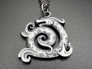 Sterling Silver Dragon Necklace For Men Women, rustic silver necklace, dragon pendant, oxidized mens pendant, viking necklace