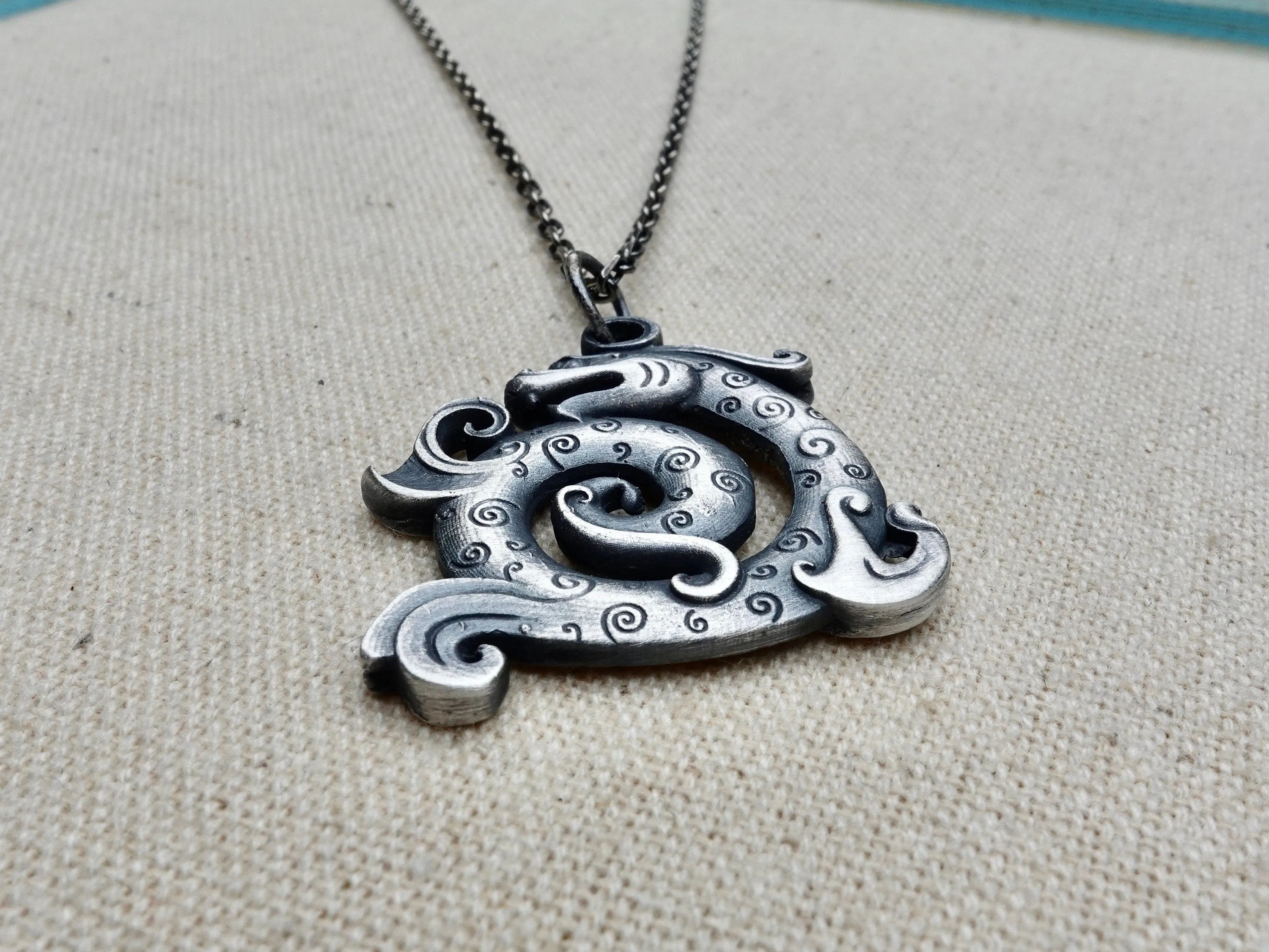 Sterling Silver Dragon Necklace For Men Women, rustic silver necklace, dragon pendant, oxidized mens pendant, viking necklace