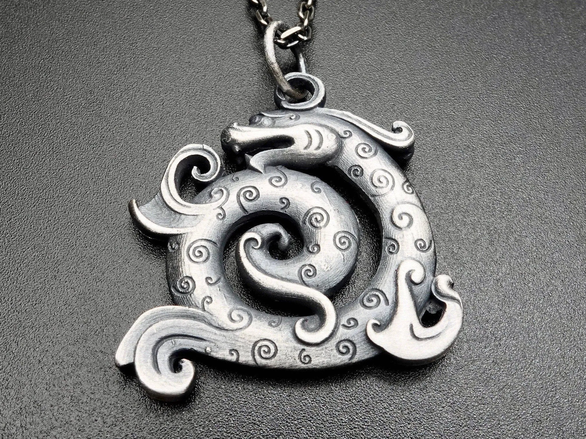 Sterling Silver Dragon Necklace For Men Women, rustic silver necklace, dragon pendant, oxidized mens pendant, viking necklace