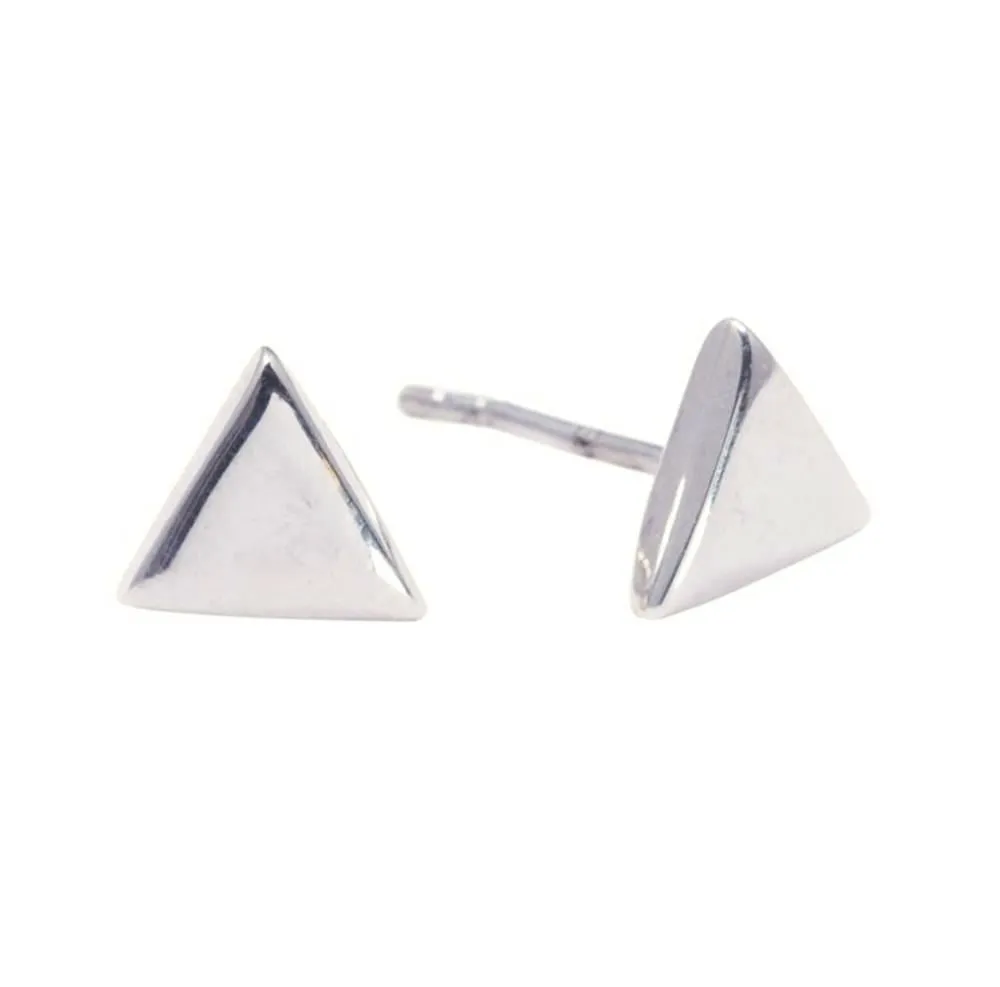 Sterling Silver Flat Triangle Stud Earrings - Simple Geometric Studs
