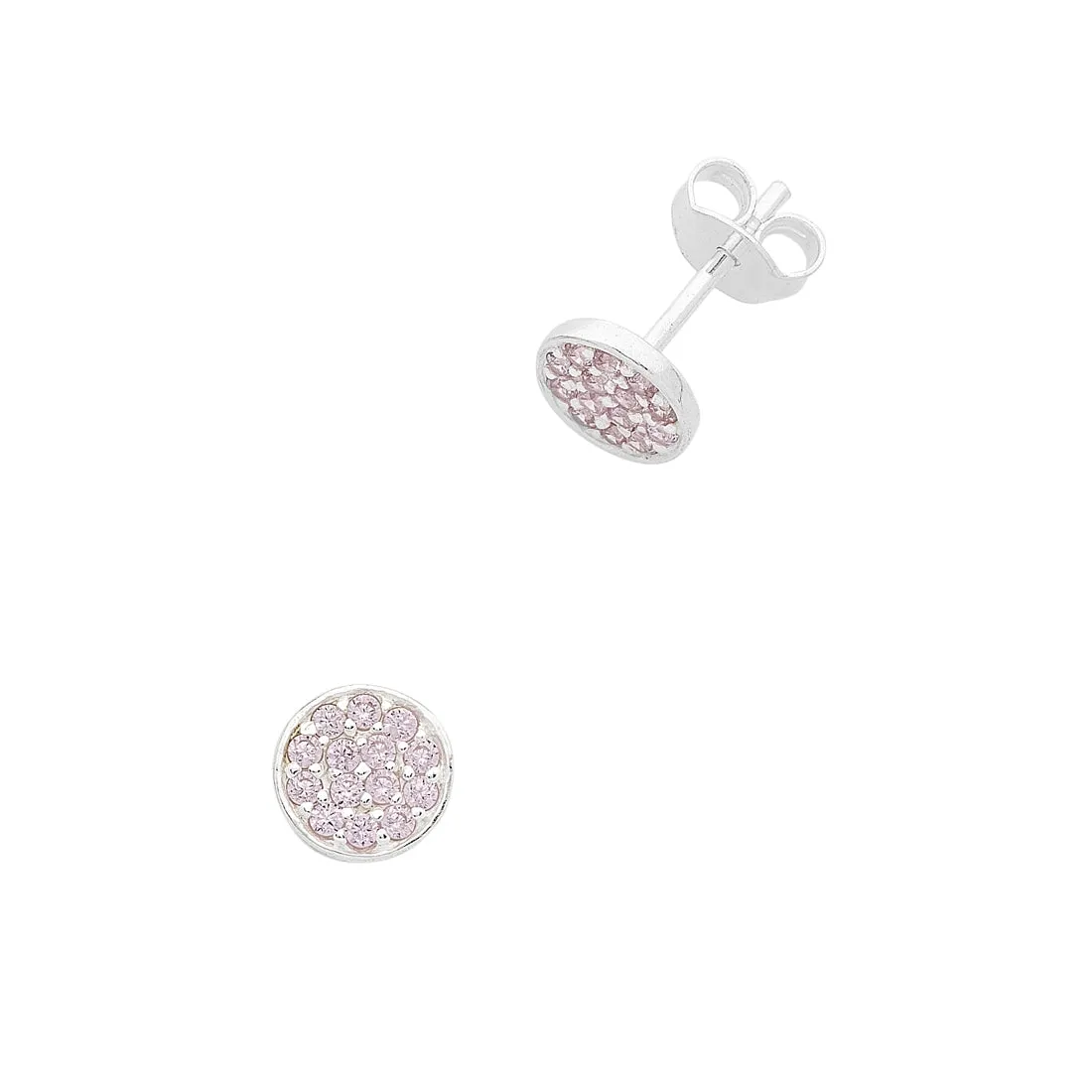 Sterling Silver Pink Cubic Zirconia Pave Disc Stud Earrings