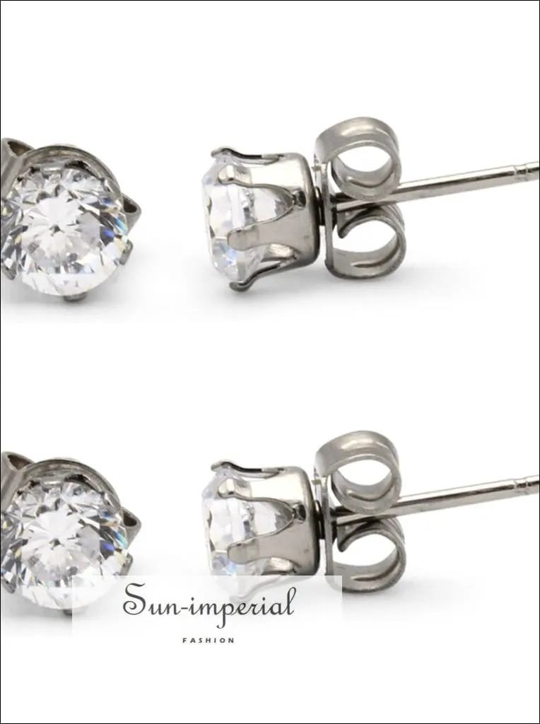Stud Earring Set Of 2 Cubic Zirconia Earrings Shinny Unisex Silver Round Ear Jewelry