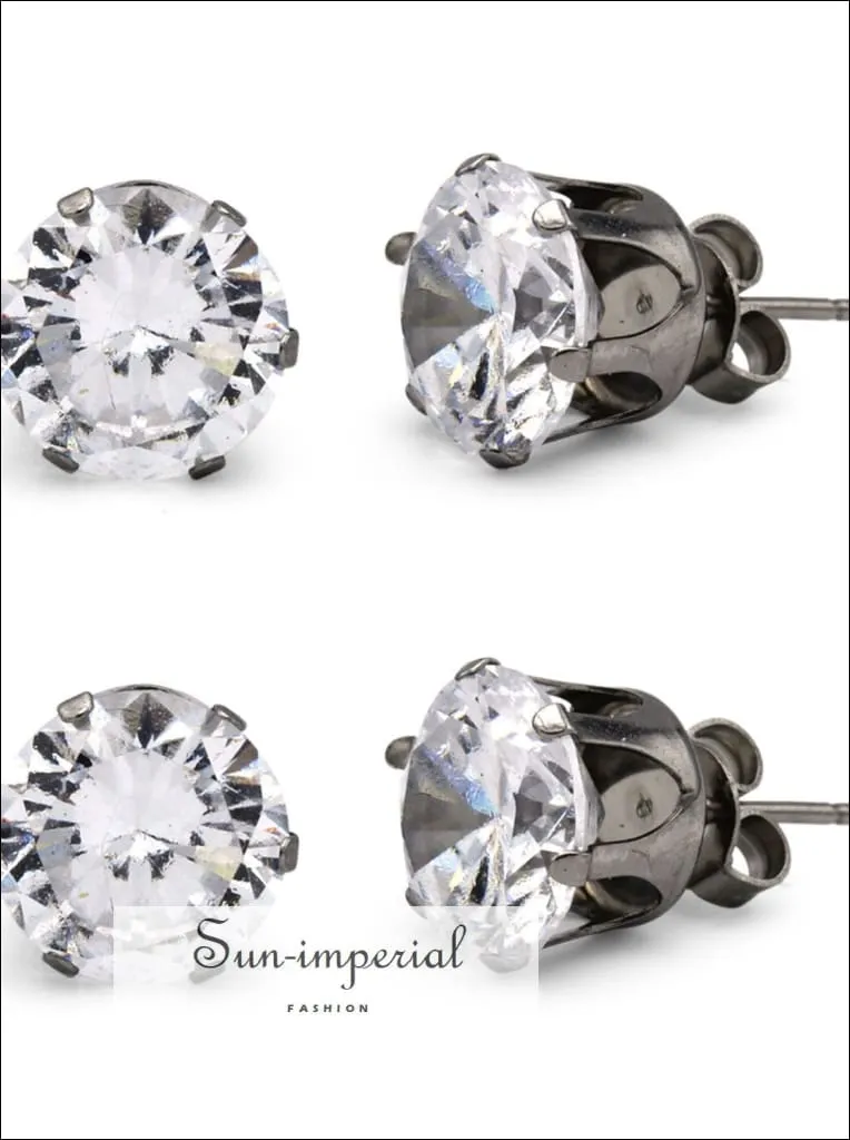 Stud Earring Set Of 2 Cubic Zirconia Earrings Shinny Unisex Silver Round Ear Jewelry