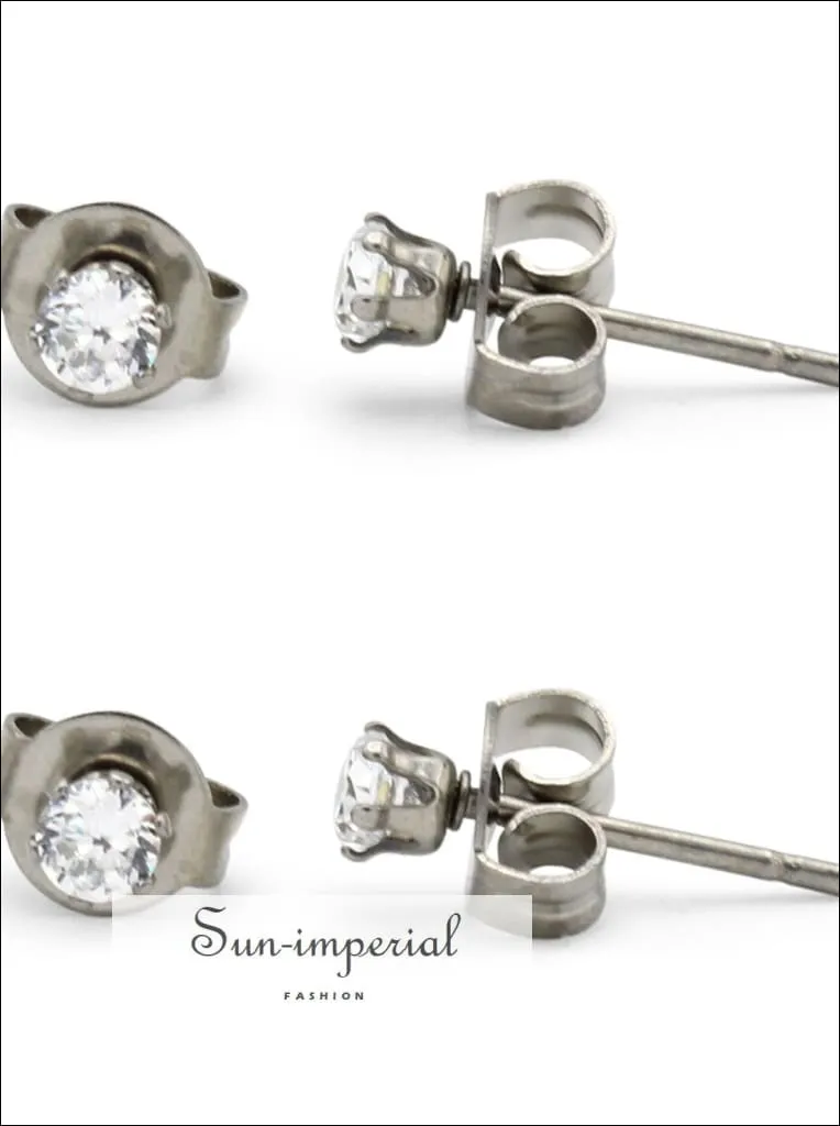 Stud Earring Set Of 2 Cubic Zirconia Earrings Shinny Unisex Silver Round Ear Jewelry