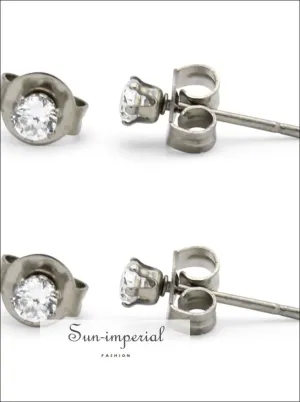 Stud Earring Set Of 2 Cubic Zirconia Earrings Shinny Unisex Silver Round Ear Jewelry