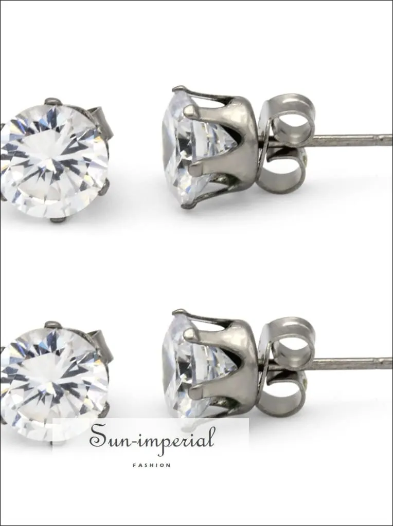 Stud Earring Set Of 2 Cubic Zirconia Earrings Shinny Unisex Silver Round Ear Jewelry