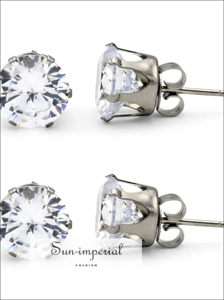 Stud Earring Set Of 2 Cubic Zirconia Earrings Shinny Unisex Silver Round Ear Jewelry