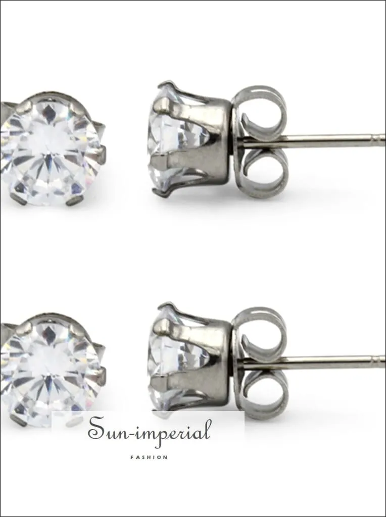 Stud Earring Set Of 2 Cubic Zirconia Earrings Shinny Unisex Silver Round Ear Jewelry