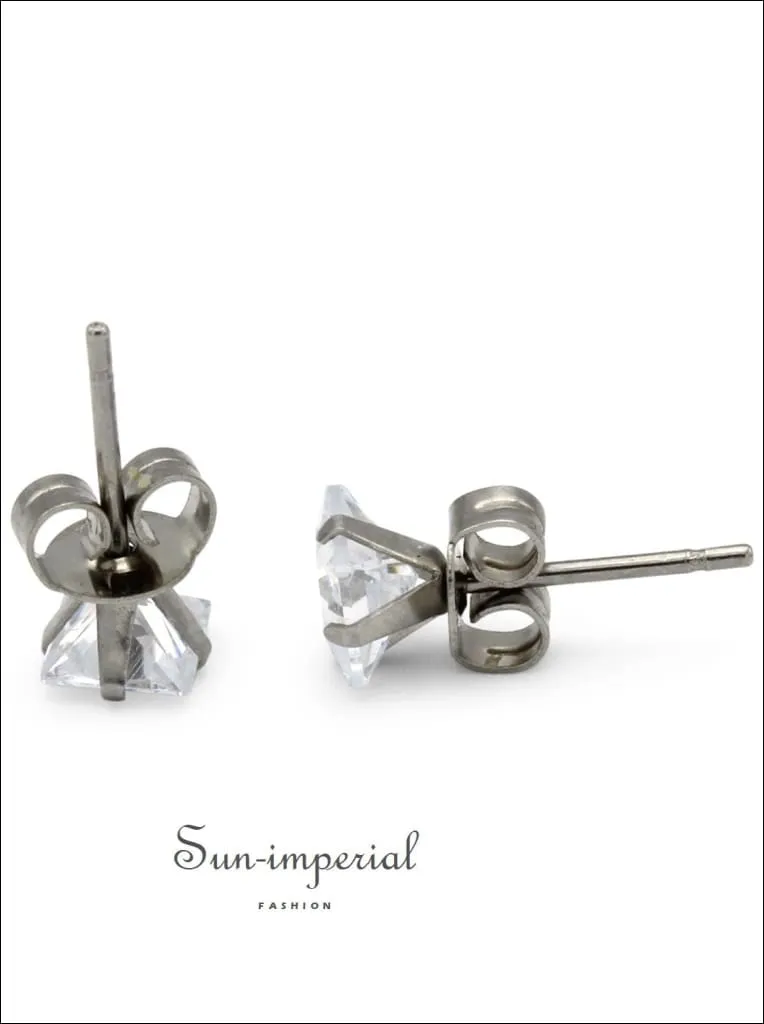 Stud Earring Set Of 2 Cubic Zirconia Earrings Shinny Unisex Silver Round Ear Jewelry