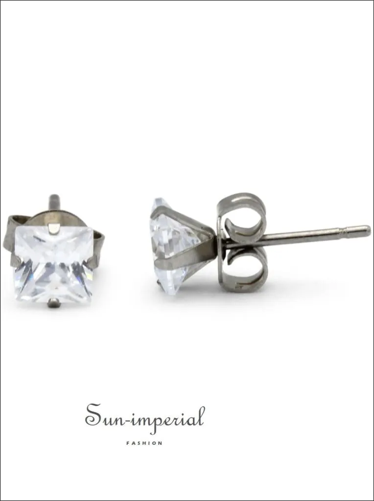 Stud Earring Set Of 2 Cubic Zirconia Earrings Shinny Unisex Silver Round Ear Jewelry