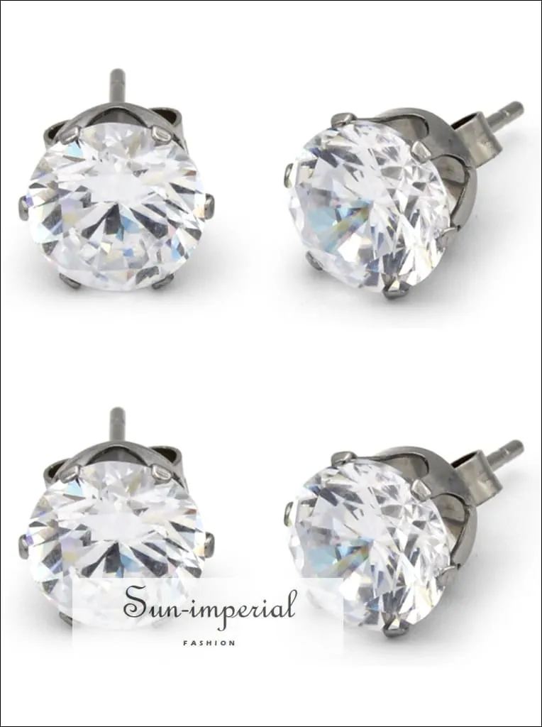 Stud Earring Set Of 2 Cubic Zirconia Earrings Shinny Unisex Silver Round Ear Jewelry