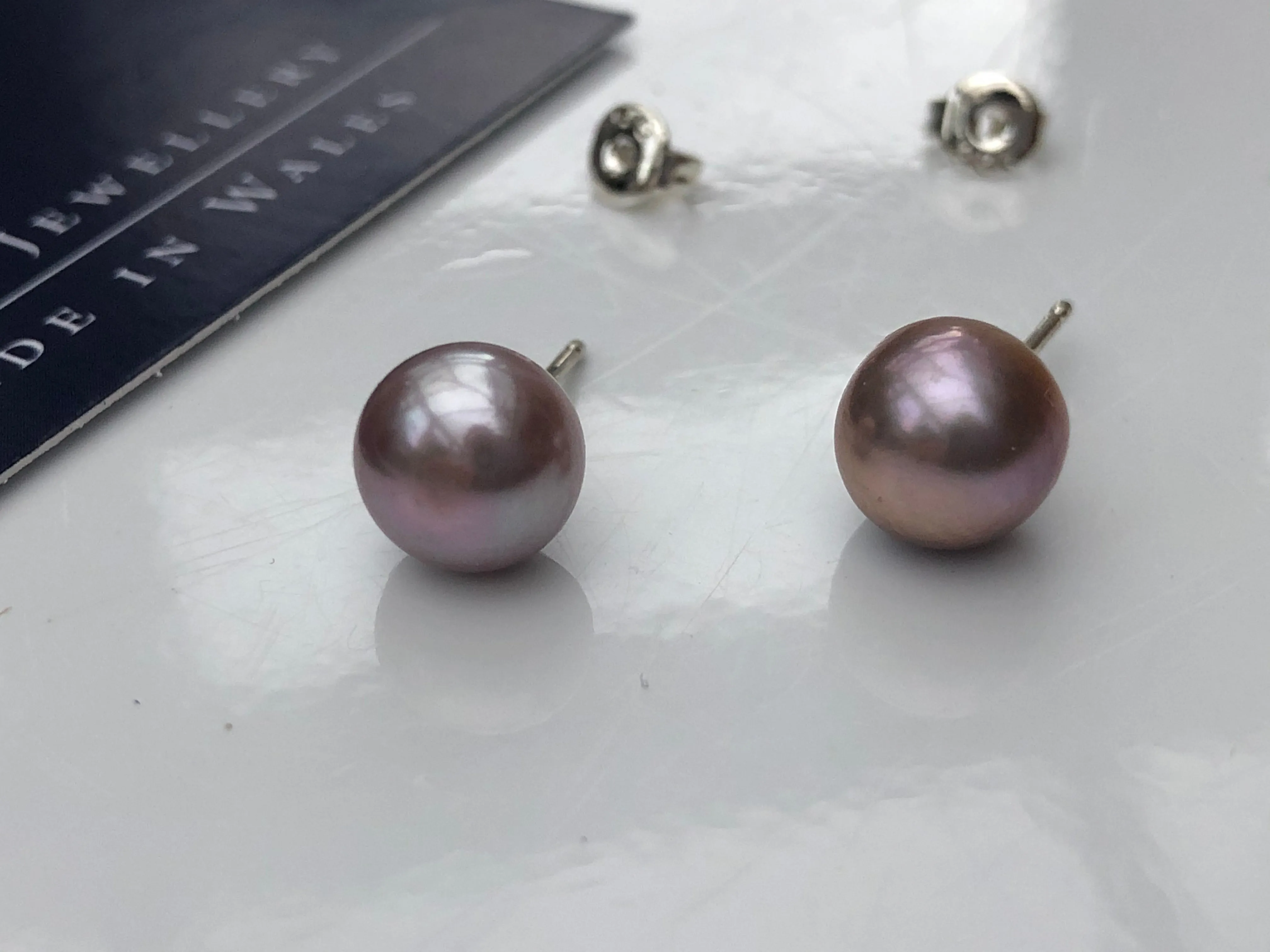 Stud Earrings: Dusky lilac large with a hint of mink