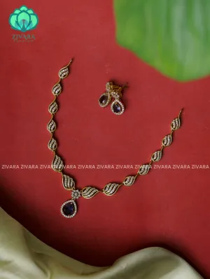 Swirly PURPLE stone pendant  - stylish and minimal elegant neckwear with earrings- Zivara Fashion