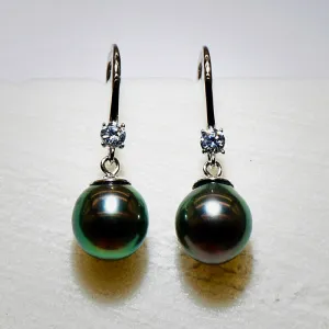 Tahitian Black Pearl Hook Earrings - 9mm Round Shape