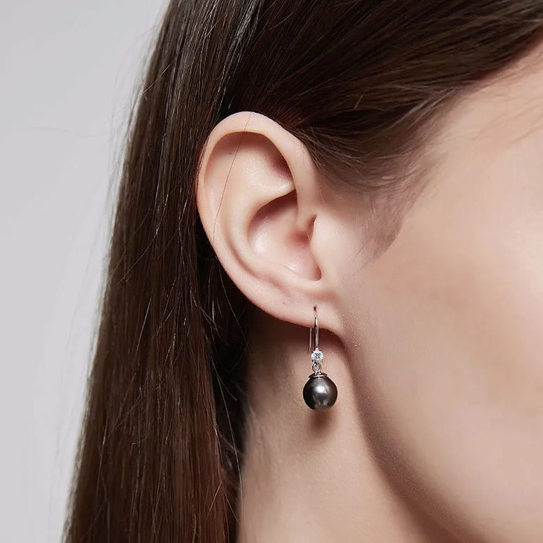 Tahitian Black Pearl Hook Earrings - 9mm Round Shape