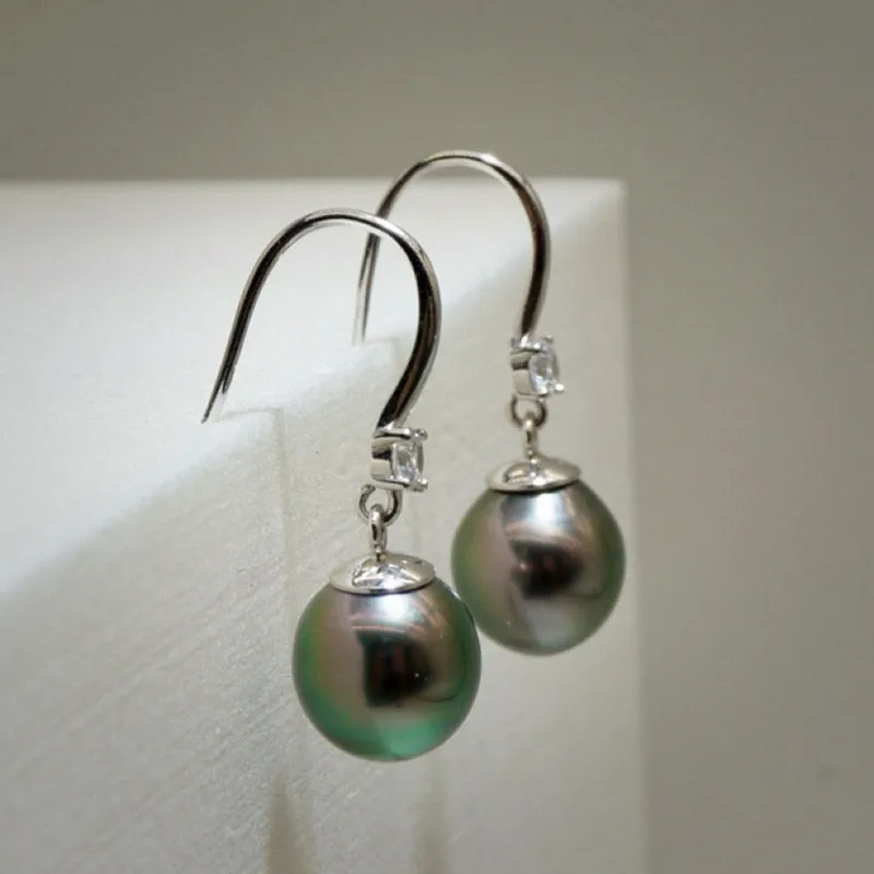 Tahitian Black Pearl Hook Earrings - 9mm Round Shape