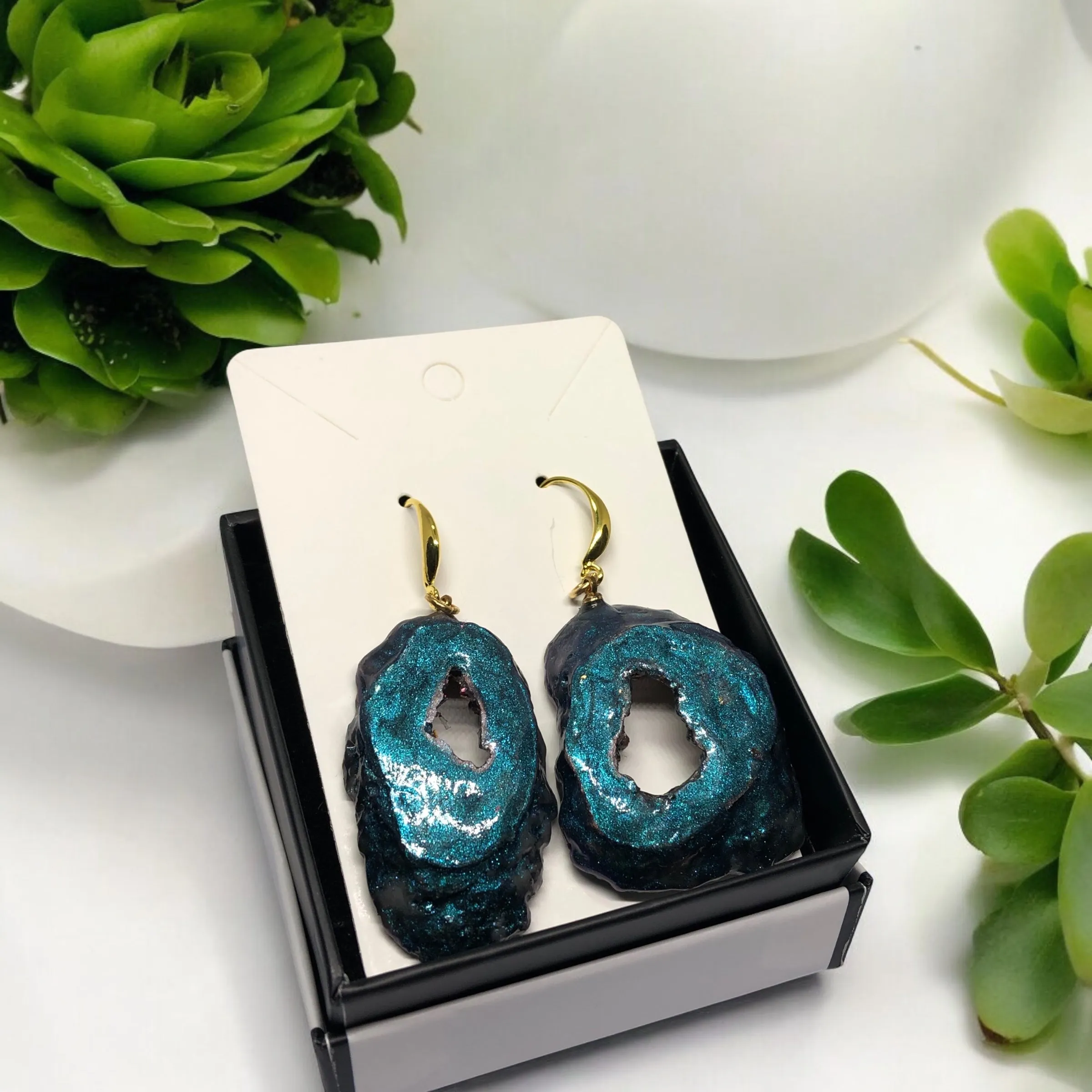 Teal geode Earrings