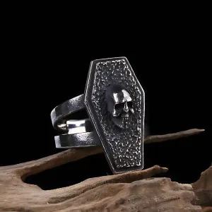 Textured Skull Coffin Ring