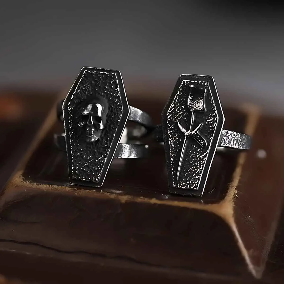 Textured Skull Coffin Ring