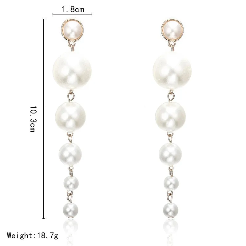 Trendy Elegant Big Simulated Pearl Long Earrings