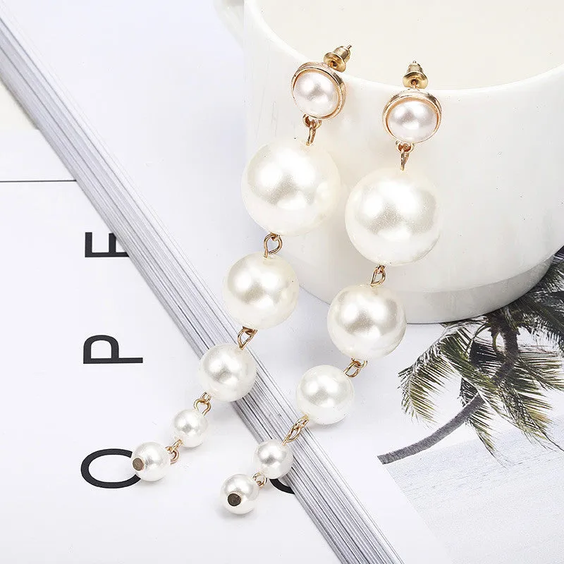 Trendy Elegant Big Simulated Pearl Long Earrings