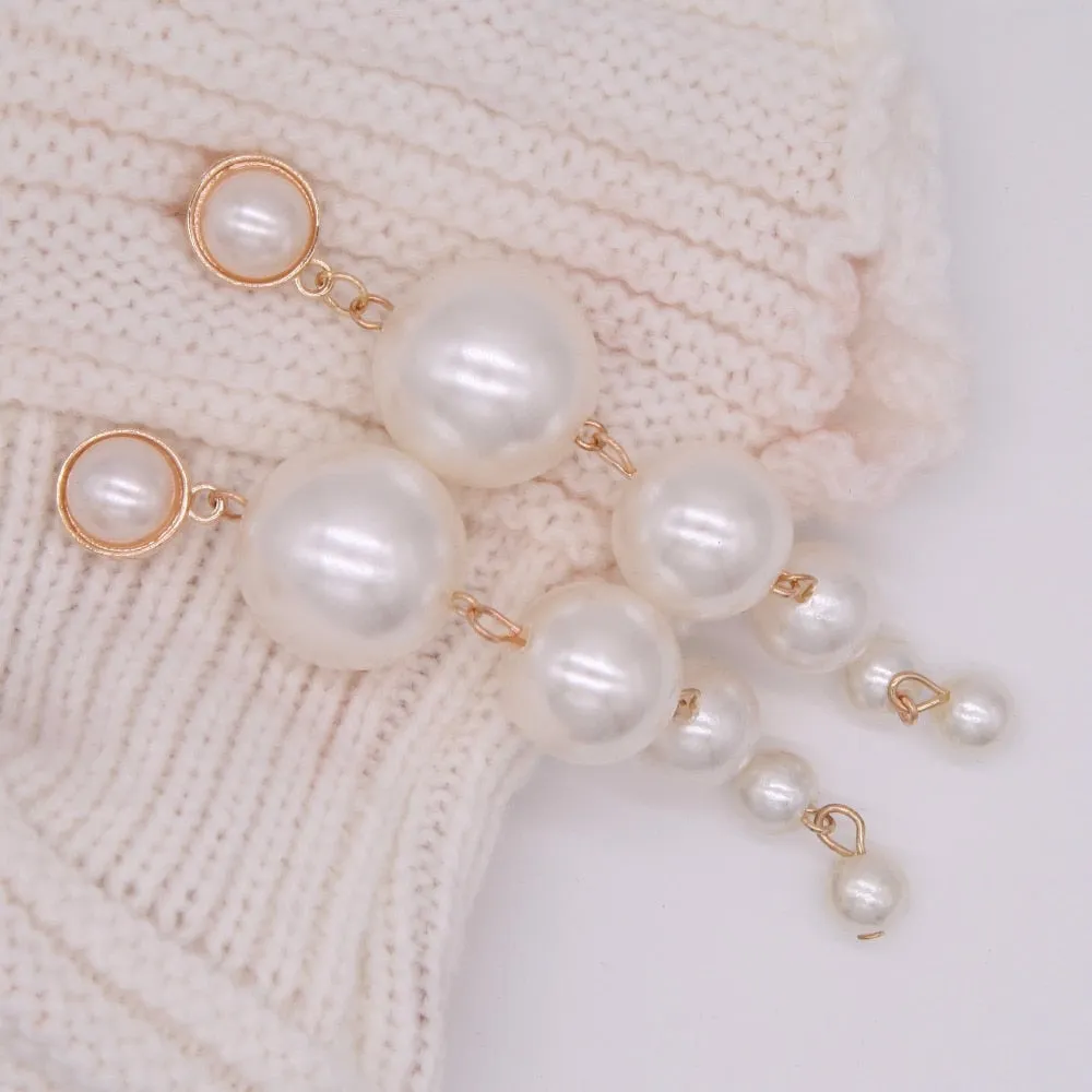 Trendy Elegant Big Simulated Pearl Long Earrings