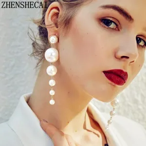 Trendy Elegant Big Simulated Pearl Long Earrings