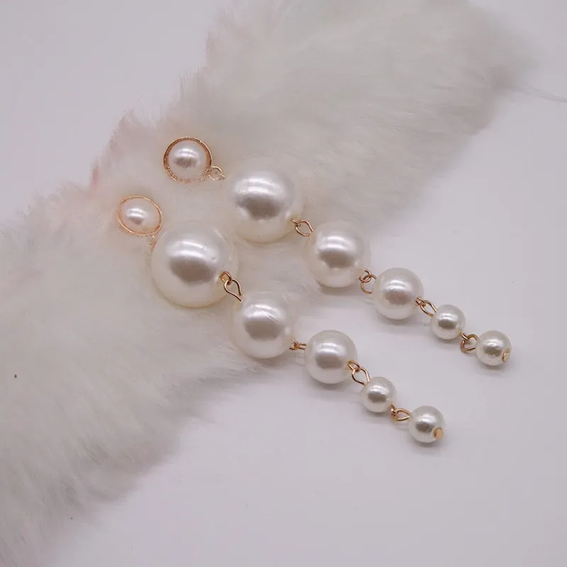 Trendy Elegant Big Simulated Pearl Long Earrings