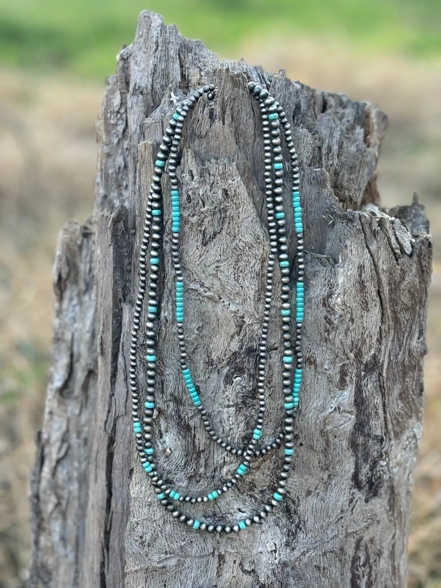 Turquoise and Pearl Triple Strand Necklace