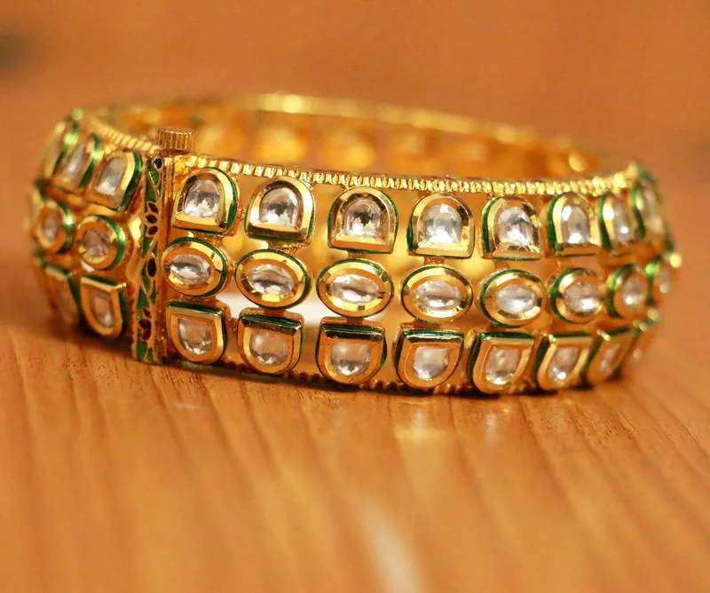 UNCUT KUNDAN POLKI BROAD RAJWADA BANGLES