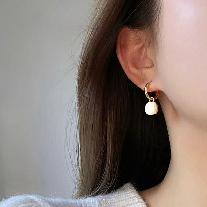 VAIGE Elegant Black Enamel Square Drop Huggie Hoop Earrings