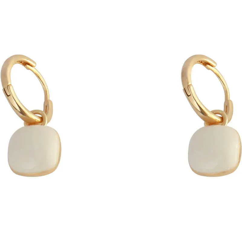 VAIGE Elegant Black Enamel Square Drop Huggie Hoop Earrings