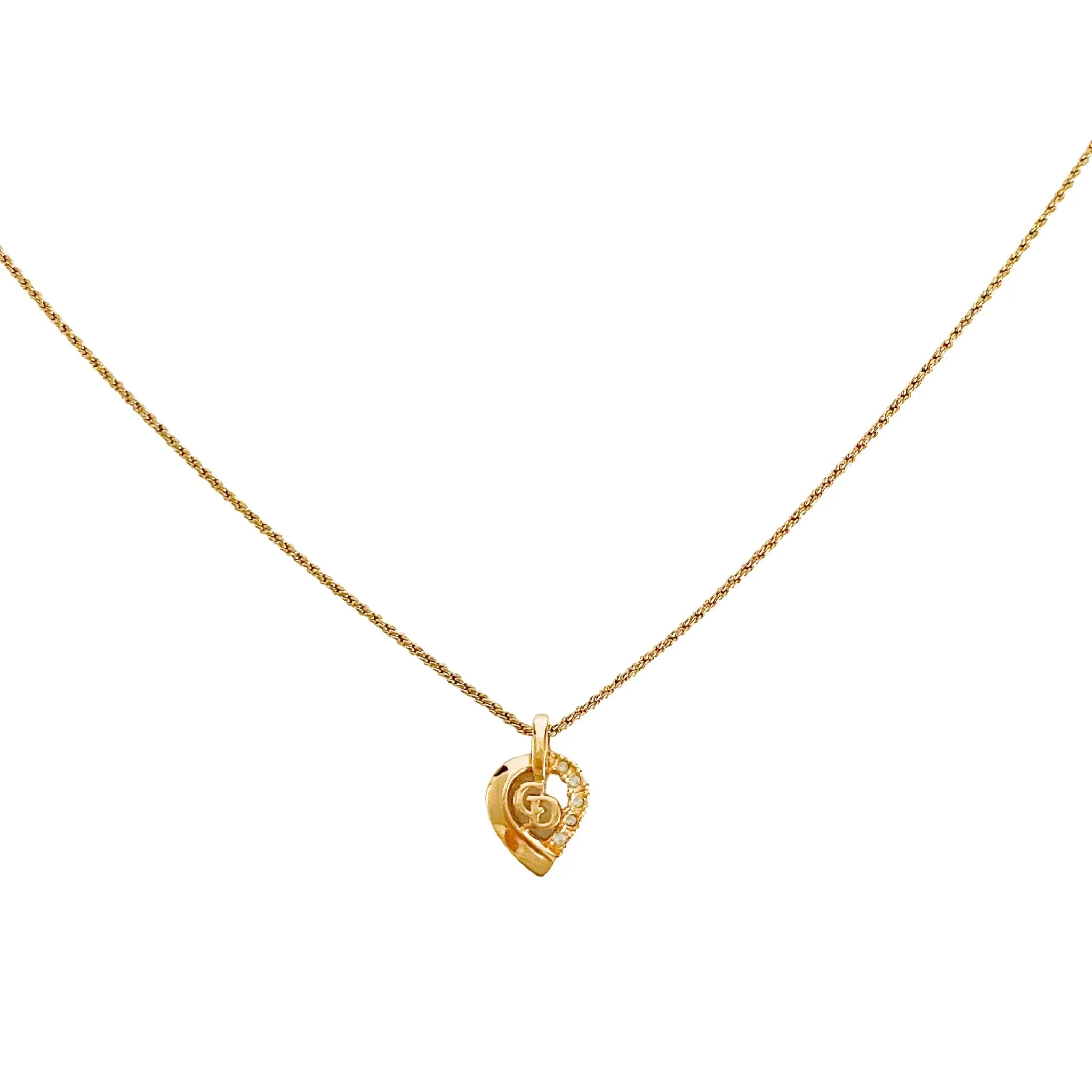 Vintage Dior Logo Rhinestone Plate 43cm Gold Necklace