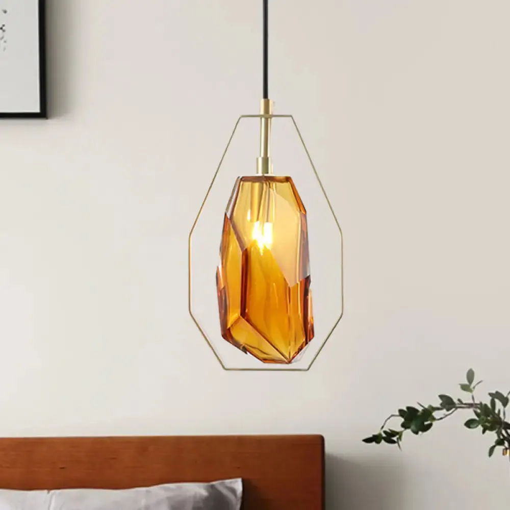Vintage Gemstone Pendant Light in Smoke Grey/Cognac Glass with Brass Frame