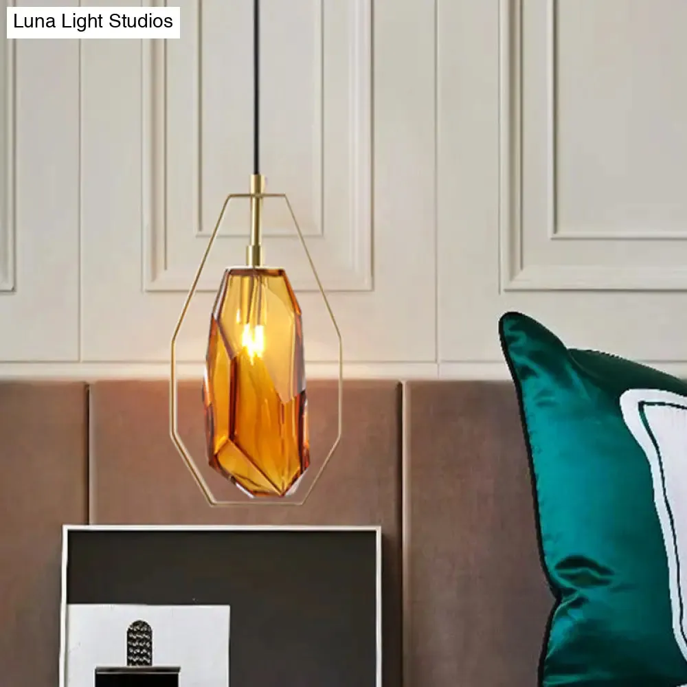 Vintage Gemstone Pendant Light in Smoke Grey/Cognac Glass with Brass Frame