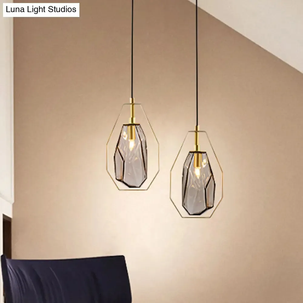 Vintage Gemstone Pendant Light in Smoke Grey/Cognac Glass with Brass Frame