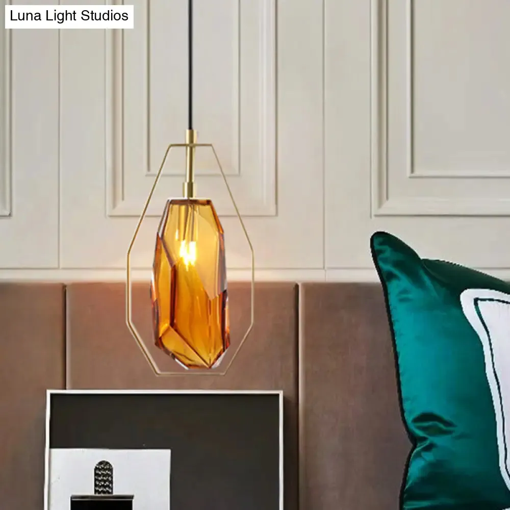 Vintage Gemstone Pendant Light in Smoke Grey/Cognac Glass with Brass Frame