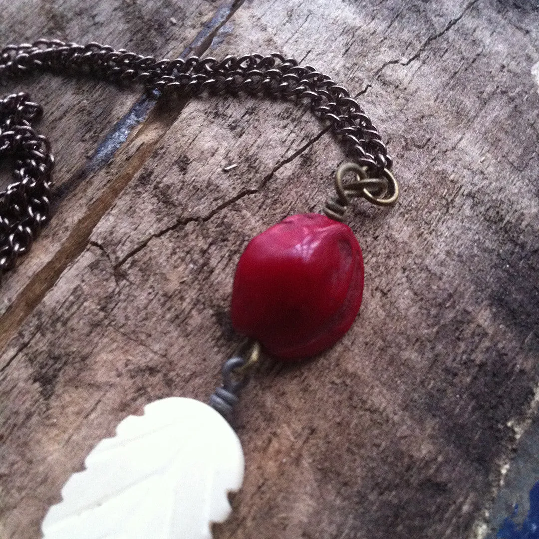 White Feather Beaded Men's Necklace - Carved Bone