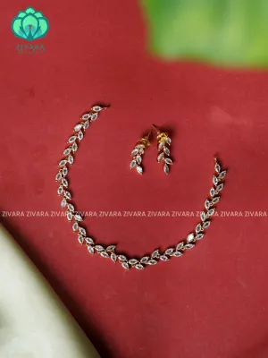WHITE STONE LEAF - stylish and minimal elegant neckwear with earrings- Zivara Fashion