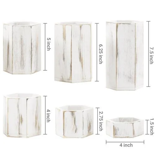Whitewashed Hexagonal Jewelry Display Riser Stands, Set of 6