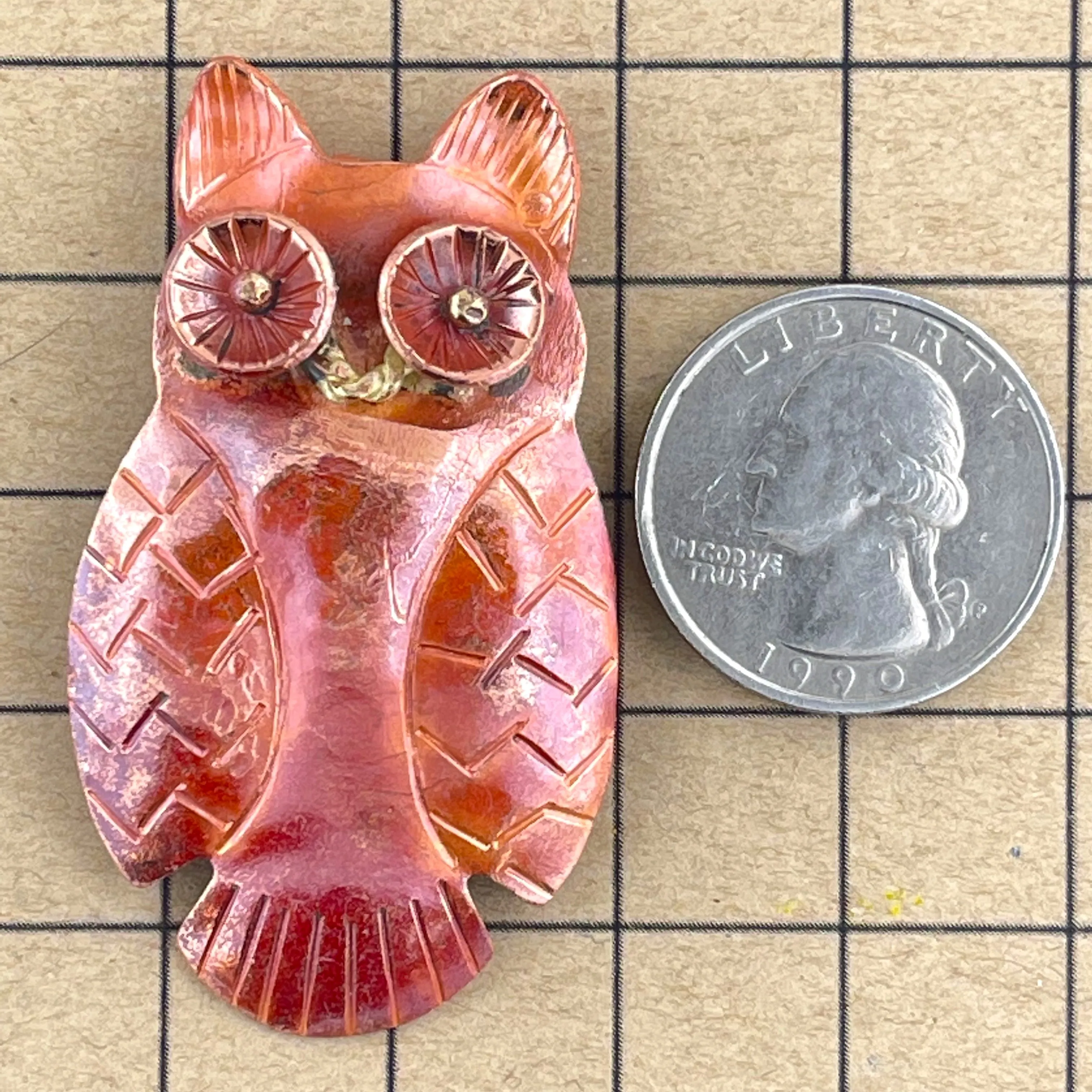 Wide Eyed Copper Owl Pendant