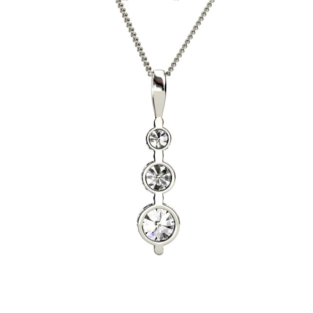 Willow Eternal 18K White Gold Plated 3 Stone CZ Drop Pendant Necklace
