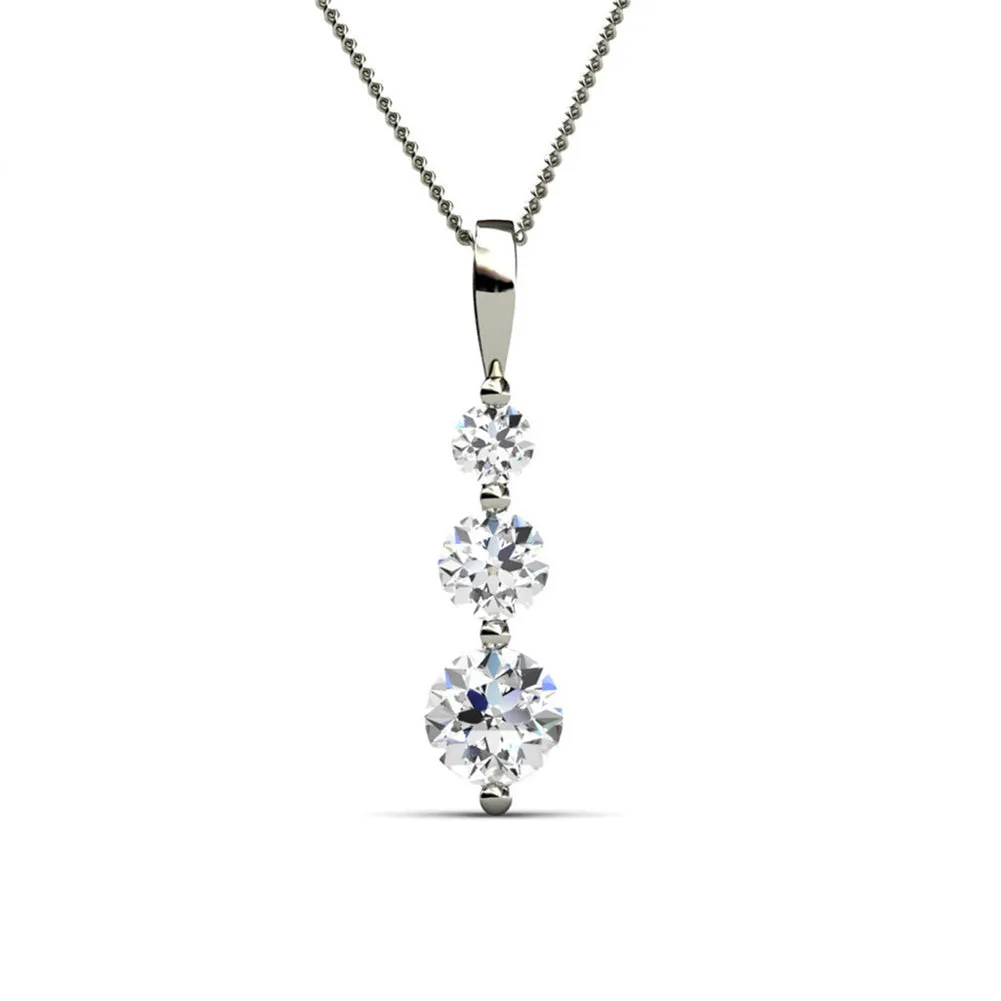 Willow Eternal 18K White Gold Plated 3 Stone CZ Drop Pendant Necklace