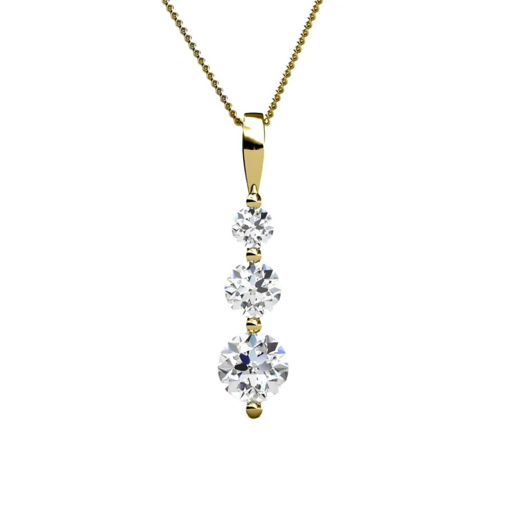 Willow Eternal 18K White Gold Plated 3 Stone CZ Drop Pendant Necklace