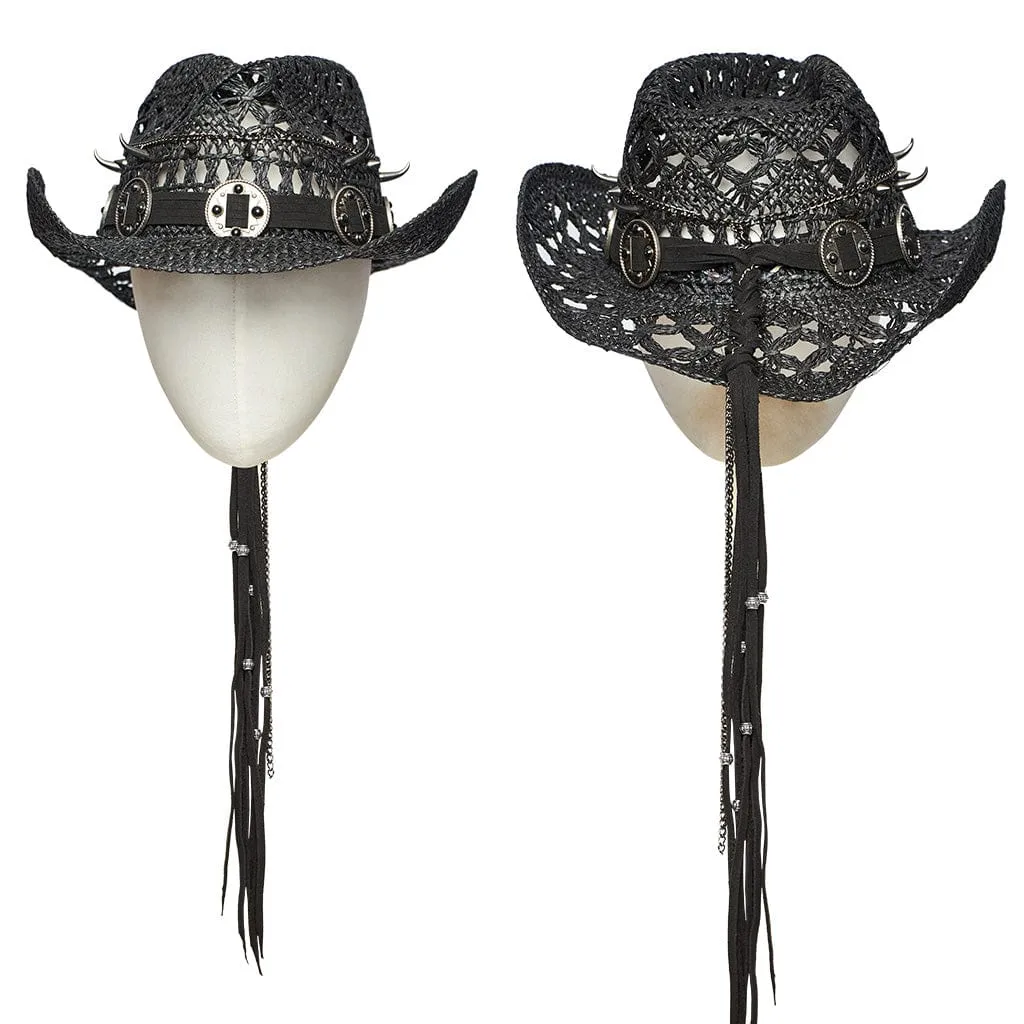 Women's Punk Cutout Studded Woven Hat Black