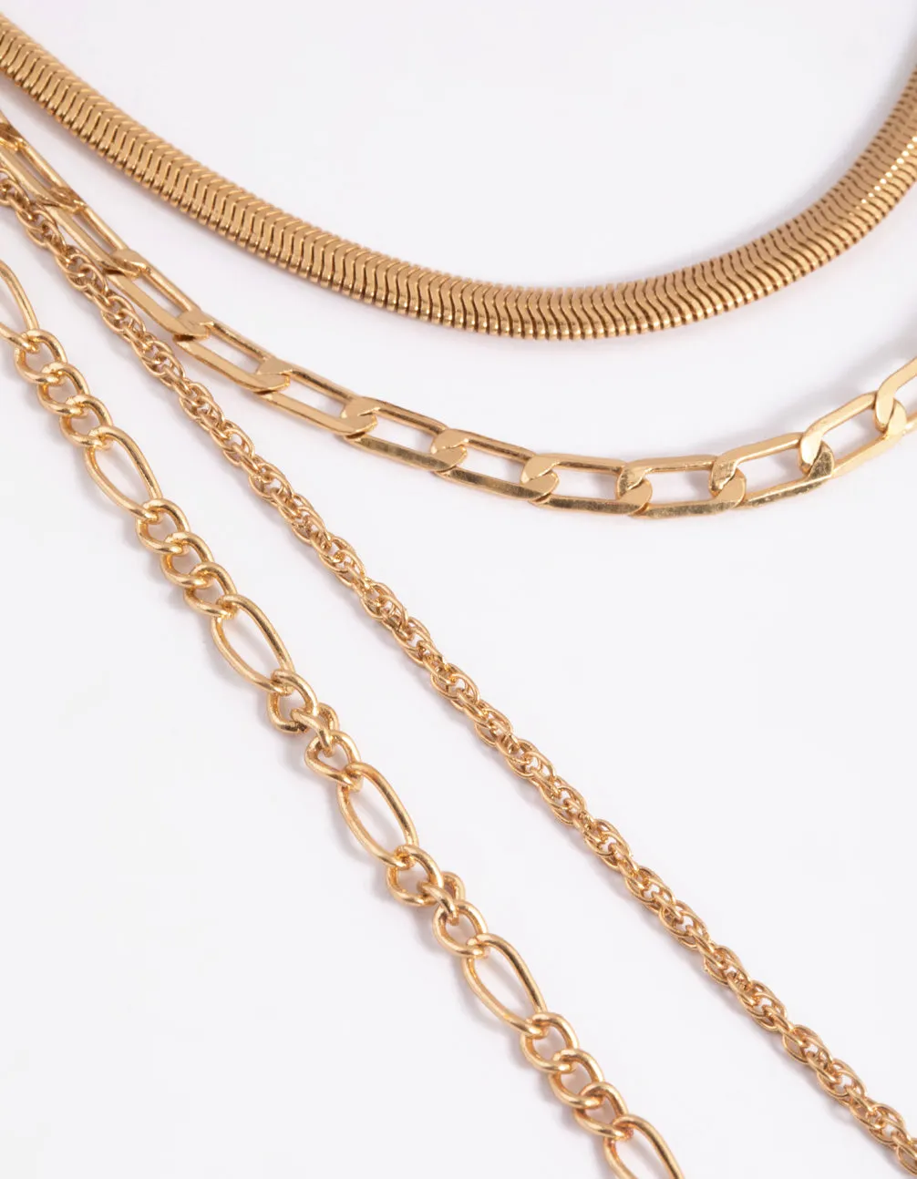 Worn Gold Figaro 4-Row Necklace