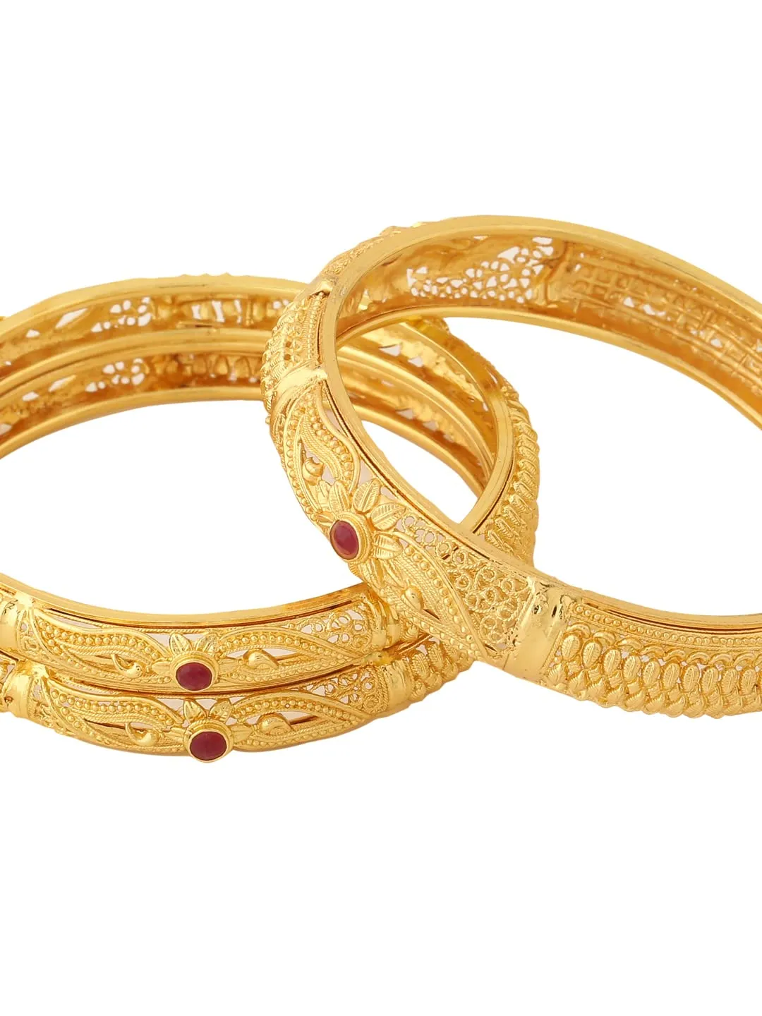 Yellow Chimes Bangles for Women Gold Toned Red Crsytal Studded Traditional Designed Set of 3 Pcs Bangles for Women and Girls