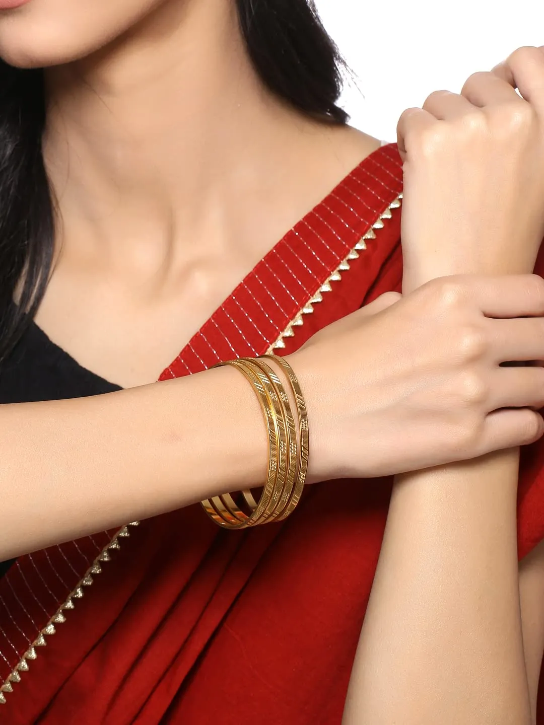 Yellow Chimes Bangles for Women Gold Toned Red Stone Studded Set of 2 Pcs Meenakari Touch Bangles for Women and Girls